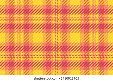 Tartan textile background of vector fabric plaid with a seamless check texture pattern in yellow and orange colors.