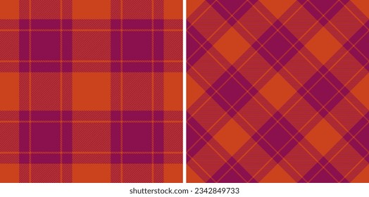Tartan textile seamless of plaid check pattern with a vector fabric texture background set in sunset colors.