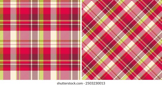 Tartan textile texture of pattern background plaid with a check fabric vector seamless. Set in neon colours for garment industry trends.