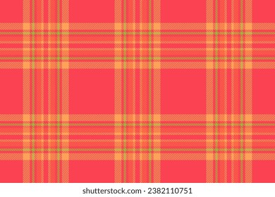 Tartan texture background of check textile pattern with a fabric plaid seamless vector in red and orange colors.