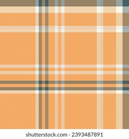 Fondo de textura tartán de tela textil sin fisuras con un patrón vectorial transparente en colores naranja y blanco.