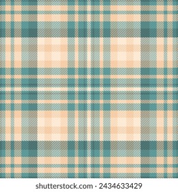 Tartan texture seamless of check background fabric with a plaid textile vector pattern in teal and orange colors.