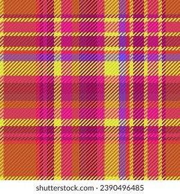 Tartan texture textile of seamless check plaid with a vector fabric pattern background in magenta and red colors.