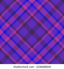 Tartan texture textile. Vector pattern check. Plaid background seamless fabric in blue and pink colors.