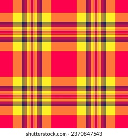 Tartan texture vector of pattern check fabric with a seamless background plaid textile in orange peel and pink colors.