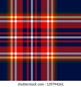 Tartan traditional checkered british fabric seamless pattern, blue and red, vector