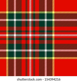 Tartan traditional checkered british fabric seamless pattern, red and green, vector