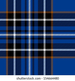 Tartan traditional checkered british fabric seamless pattern, blue and black, vector