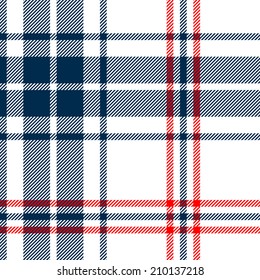 Tartan traditional checkered british fabric seamless pattern, white and blue, vector