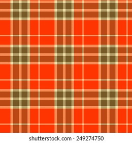 Tartan traditional checkered british fabric seamless pattern. Vector red background. Vintage fabric texture