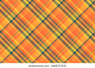 Tartan vector background of textile check fabric with a pattern seamless texture plaid in orange and amber colors.