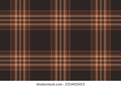 Tartan vector check of pattern fabric plaid with a background textile texture seamless in orange and dark colors.