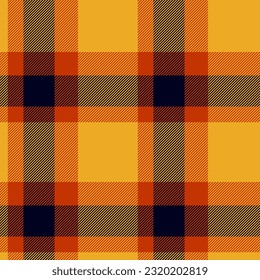 Tartan vector fabric of pattern check textile with a background seamless texture plaid in amber and orange colors.