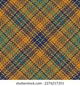Tartan vector fabric. Plaid pattern textile. Background check texture seamless in orange and blue colors.