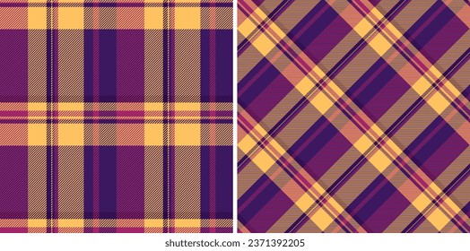 Tartan vector textile of fabric pattern plaid with a check texture background seamless set in night colors.