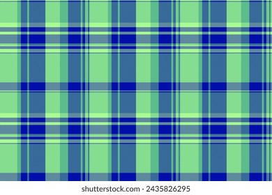 Tartan vector texture of background textile check with a seamless plaid fabric pattern in green and blue colors.