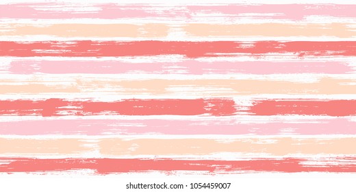 Tartan watercolor brush stripes seamless pattern. Creme pink, peach orange and pale yellow paintbrush lines horizontal seamless texture for backdrop. Hand drown paint strokes graffiti artwork.