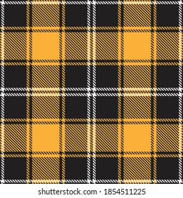 Tartan Yellow And White Plaid Line Fabric Pattern On Black Background Seamless Pattern, Scottish Cage