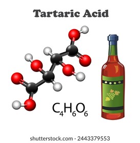 Tartaric Acid Molecule diagram. Science education vector illustration