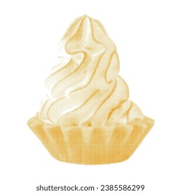 Tartlet cake with custard, one, isolated, from circle dot of different sizes on white background