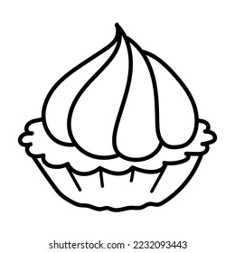 Tartlet with cream. Coloring. Black and white vector illustration.