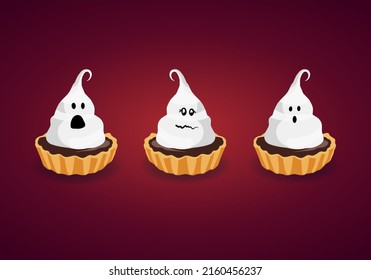 tartlet, cupcake with ghost, snack for halloween. Decorated Spooky dessert for celebration Halloween party.