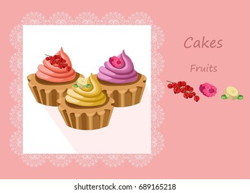 Tartlets colorful desserts delicious vector illustrations fruit flavour