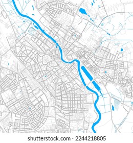 Tartu, Tartu, Estonia high resolution vector map with editable paths. Bright outlines for main roads. Use it for any printed and digital background. Blue shapes and lines for water.