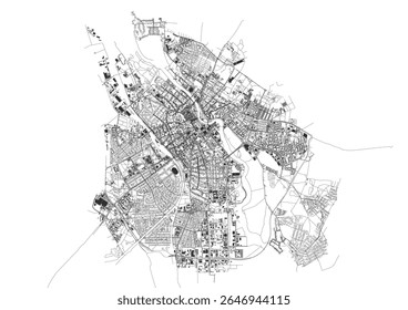 Tartu map highlighting highways and buildings. Detailed vector illustration for urban planning or decor