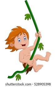 Tarzan Swinging On A Tree