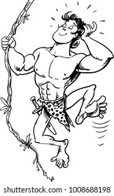 Tarzan Swinging On A Vine Vector Illustration