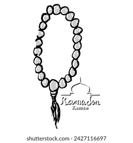 Tasbih rosary Islam, doodle vector