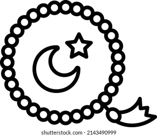 Tasbih or Sibha vector line icon Design, Ramazan and Eid al-Fitr Symbol, Islamic and Muslims fasting Sign, Arabic holidays celebration stock illustration, Misbaha with Moon and Start Concept,