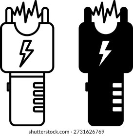Taser-Symbole. Schwarzweiße Vektorgrafiken. Sicherheitstool. Gerät. Polizeikonzept