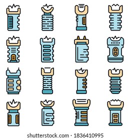 Taser icons set. Outline set of taser vector icons thin line color flat on white