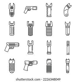 Taser icons set outline vector. Police gun. Safety stun electroshock