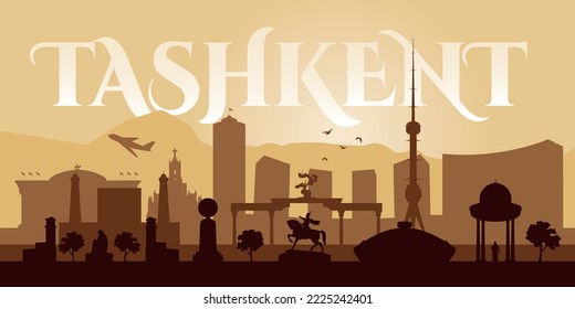 Tashkent city skyline, silhouette of city 