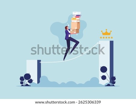 Task accomplishment, determination and persistence concept, hard work challenge, dedicated diligent employee overcoming obstacle on way to goal