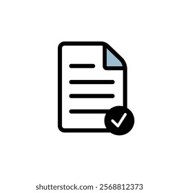 task approved vector icon line art, paper test symbol and sign icon, flat colour soft blue