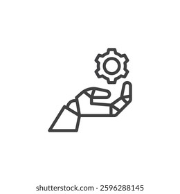 Task Automation line icon. linear style sign for mobile concept and web design. A robotic arm with a gear symbol outline vector icon. Repetitive task elimination symbol, logo illustration