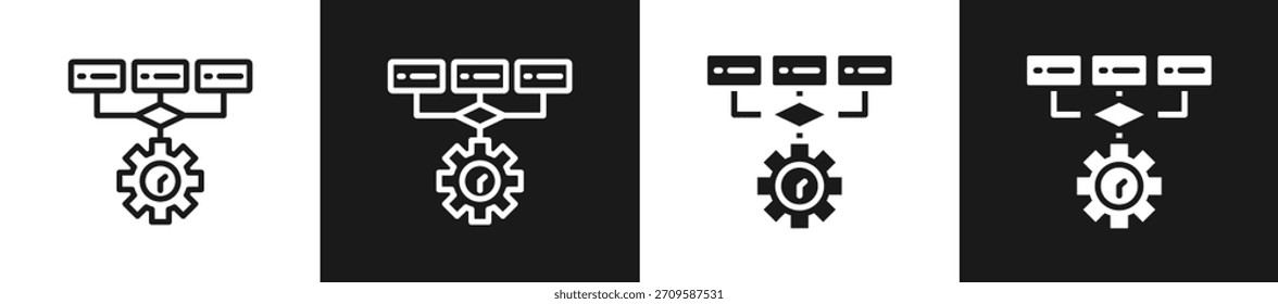 Línea De Automatización De Tareas N Estilos De Iconos De Glifos En Fondo Blanco Y Negro