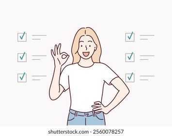 Task checklist, clipboard with to do list checkmark, task management to track work completion. Hand drawn style vector design illustrations.