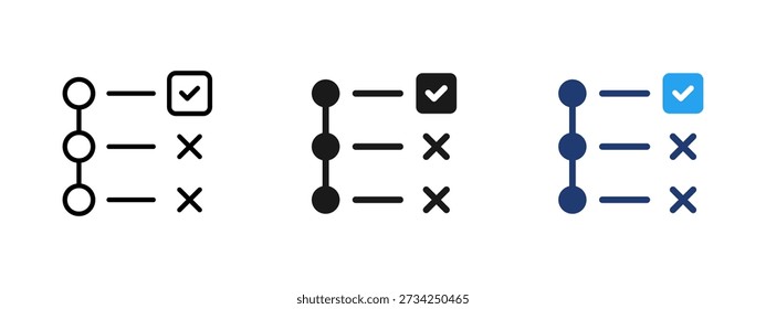 Task checklist icon with check and cross marks showing completed and pending tasks. Suitable for to do lists, workflow control, task management, planning, productivity systems and business processes.