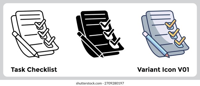 Task Checklist Icon ensures important steps are never missed, promoting thoroughness and project completion. Line, Filled, Color style.