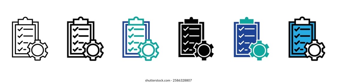 task checklist list icon to do clipboard with gear vector design business goal progress management document symbol illustration. stock vector. eps 10.