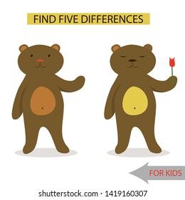 task for children to find five differences in the picture. vector image of two bears with differences. isolated on white background