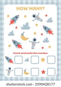 Task for children to find as many items on the theme of space 