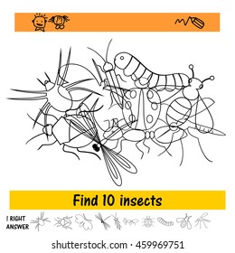 The task for the children to find ten insects from pile. Preschool education