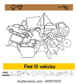The task for the children to find ten vehicles from a pile. Preschool education
