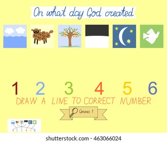 Task for children how to place days of creation. Book Of Genesis. Creation of the world. Sunday school